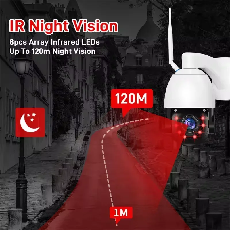 5MP PTZ Camera 360 Degree 4.7-94mm Motorized 50x Zoom IP Network Camera Audio Night Vision Human Detection ICSEE APP