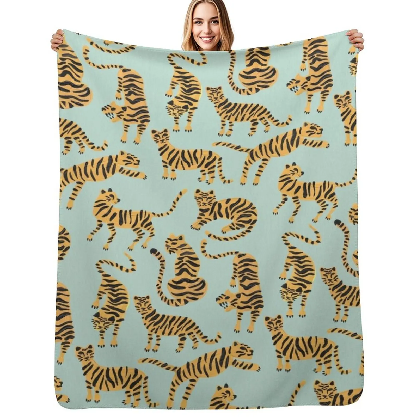 Tiger Collection a?? Mint & Orange Throw Blanket Soft Warm Blanket Gift for Men Women Adults