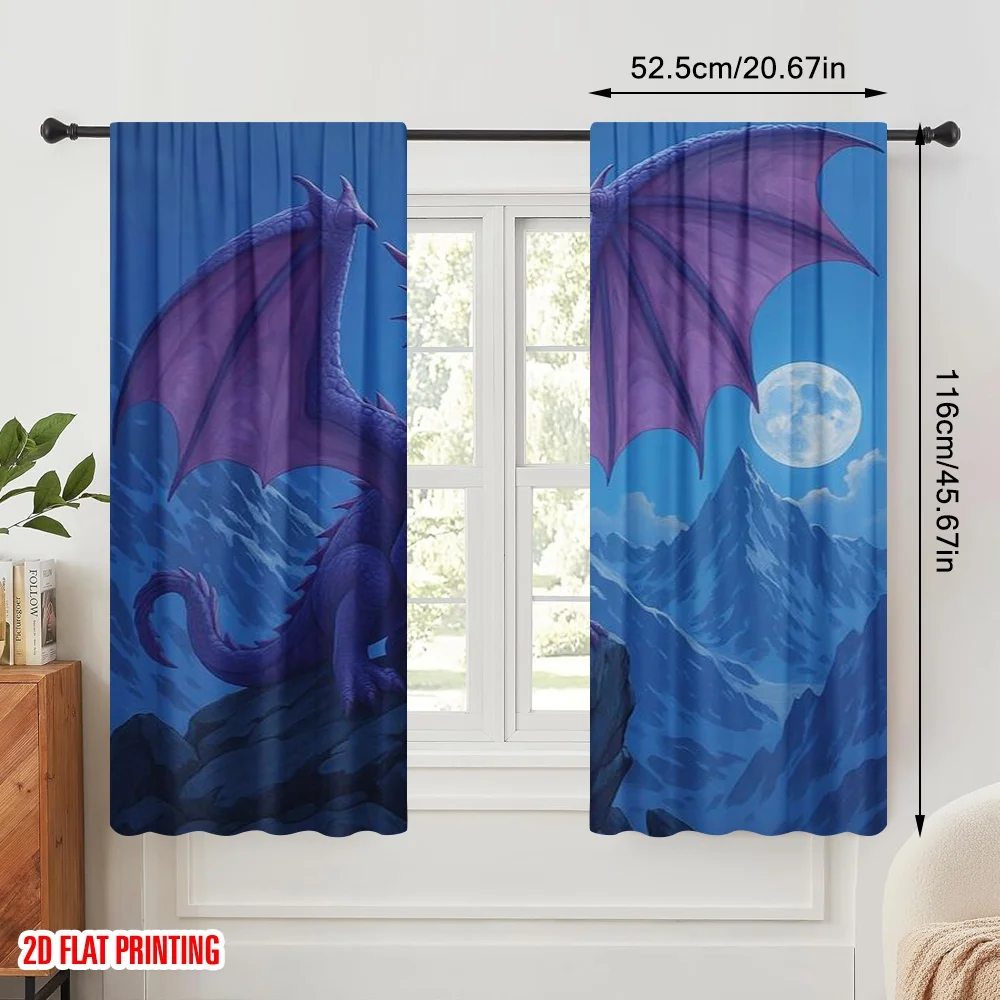 2pcs,2D plane printing Print Curtains Mystic Peak Dragon Polyester (without rod) Home Decor Perfect for Room, Kitchen, Study,