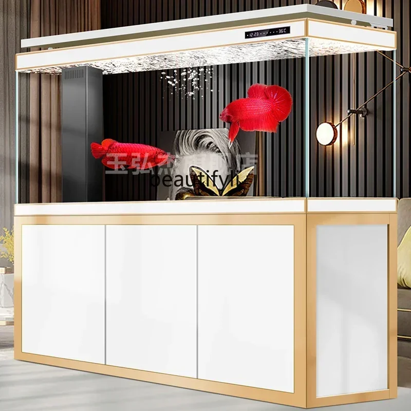 

07Aluminum living room large water-free bottom filter ultra-white aquarium entrance against the wall fish tank53
