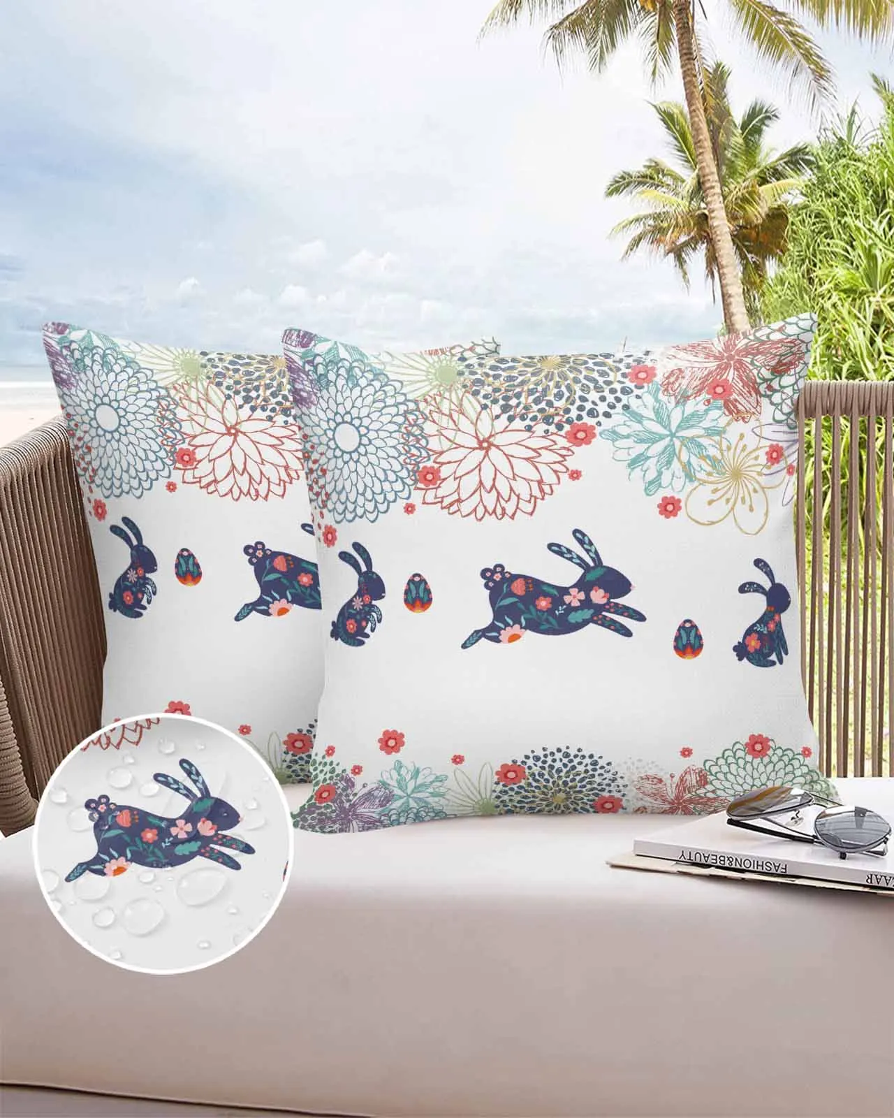 2/4PCS Rabbit Printed Easter Eggs And Flowers Waterproof Cushion Cover For Home Decoration 40/45/50/60/66cm Pillowcase