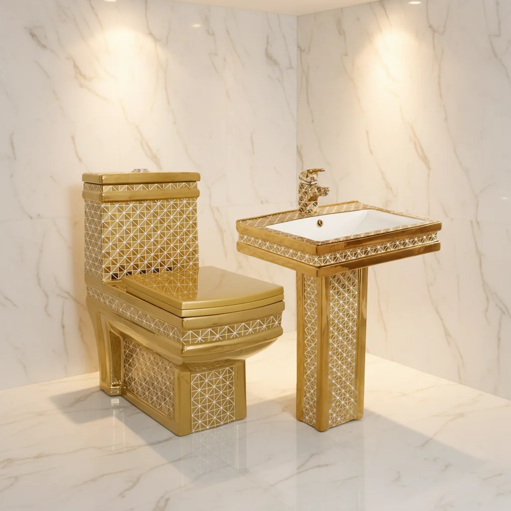 YIDA Royal Gold Luxury Sanitary Ware Inodoros Ceramic Toilet Bowl And Basin Bathroom Wc Gold Colored Toilets Sets