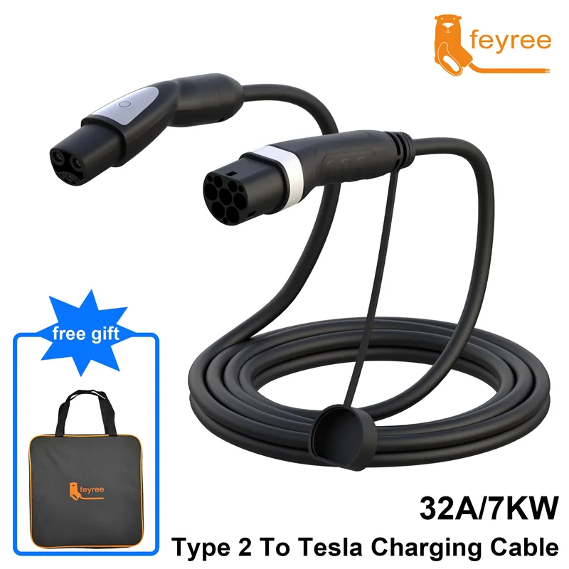 

feyree 16A 3.5KW 32A 7KW 1Phase Type2 to Tesla NACS Socket EV Charger Cable for Tesla Model 3 Y X S for Public Charging Station