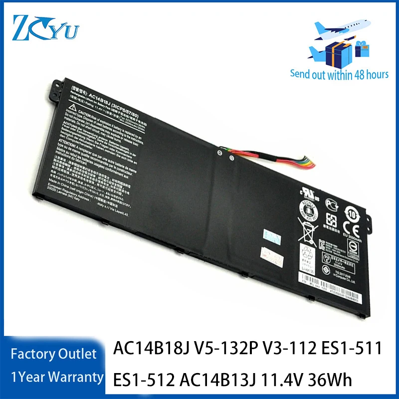 AC14B18J Laptop Battery for Acer Aspire V5-132P V3-112 ES1-511 ES1-512 AC14B13J etc 11.4V 36Wh
