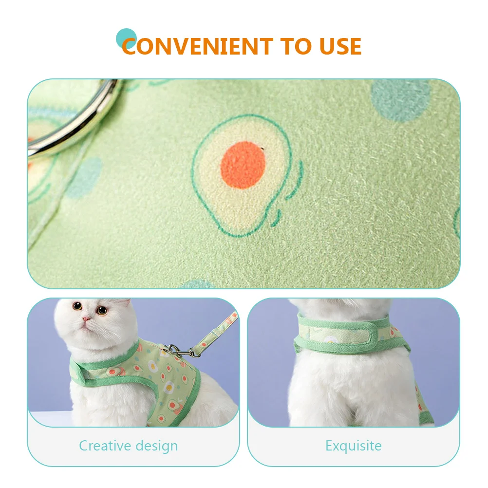 

1Set Adorable Pet Leash Vest Set Lightweight Compact Design Durable Premium Suede Fabric Avocado Patterned Kitten Dog Harness
