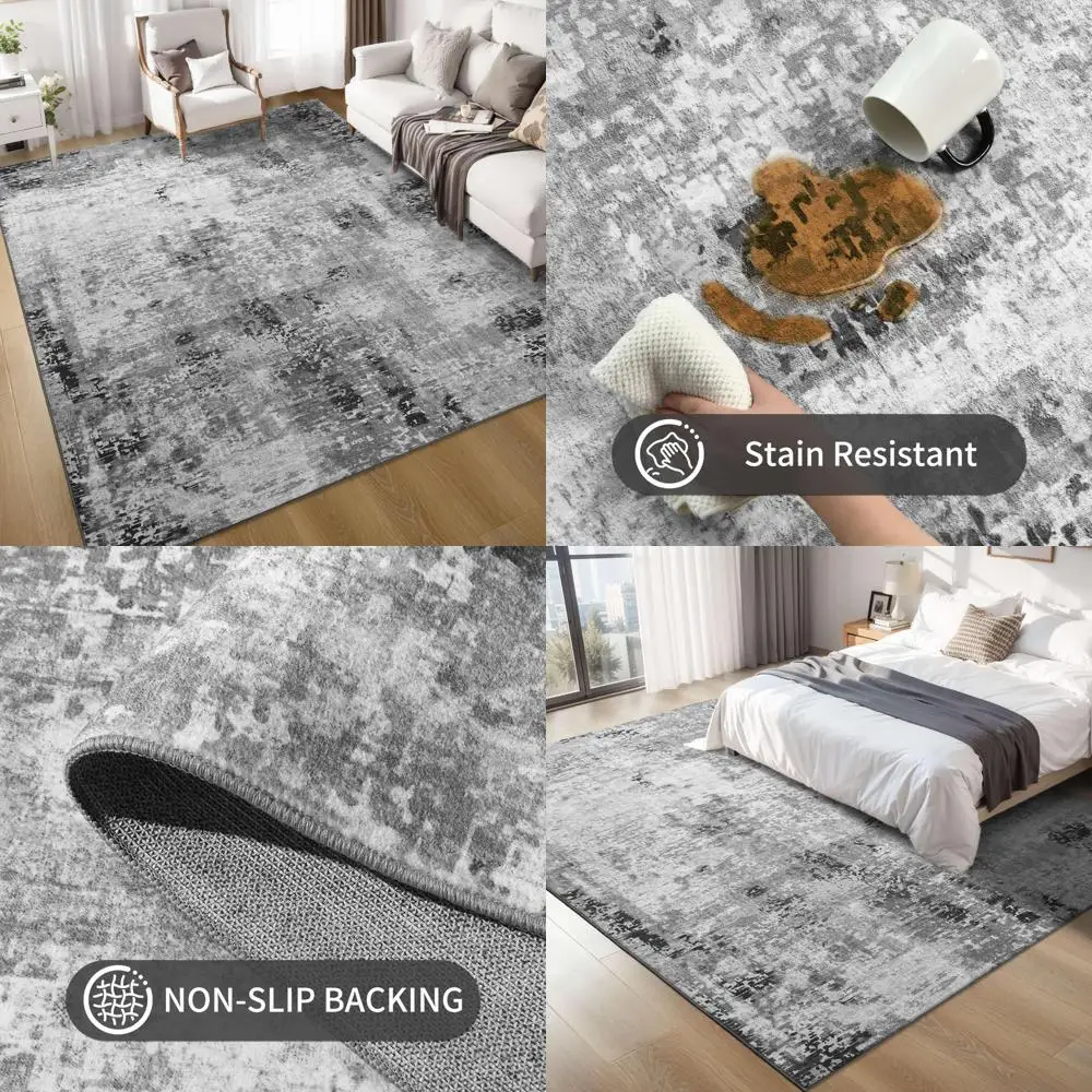 

Gray 6x9 Bohemian-Style Machine Washable Area Rug with Non-Slip Backing for Living Rooms, Bedrooms, and Classrooms
