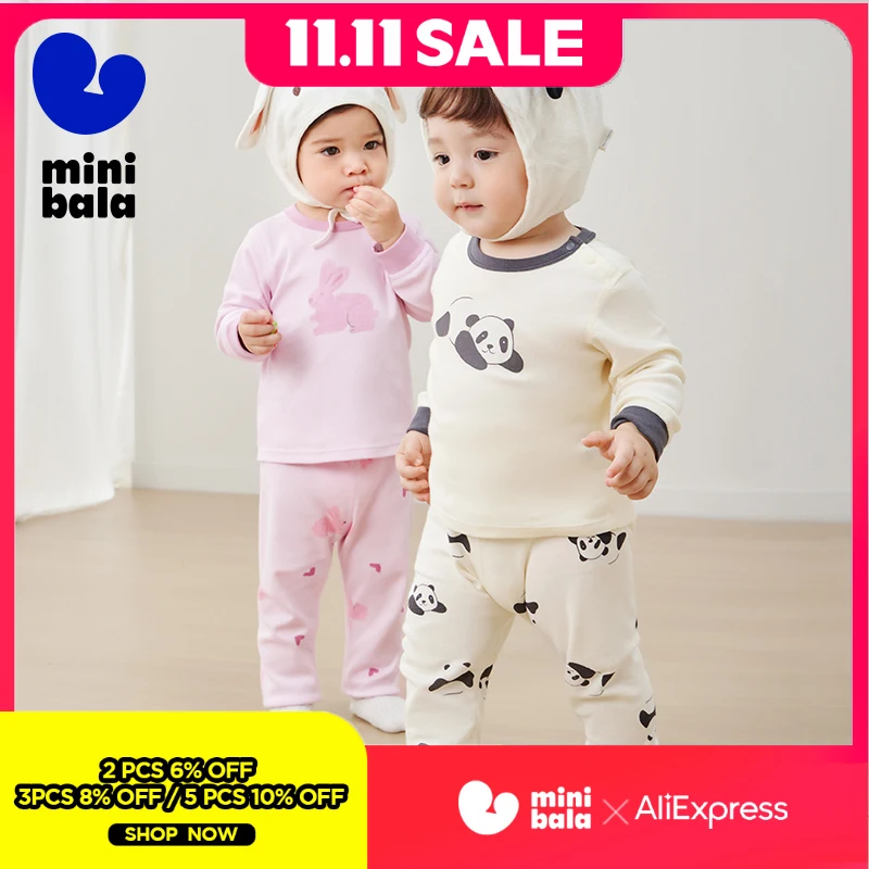 

Комплект термобелья Mini Bala из чистого хлопка для мальчиков и девочек, новинка весны 2025 года, детские пижамы