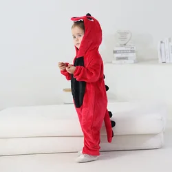 Boys Dinosaur Kigurumi Pajamas Winter Warm Flannel Bodysuit Kids Onesies Pijama Unicorn Lion Jumpsuit Children's Animal Pyjamas