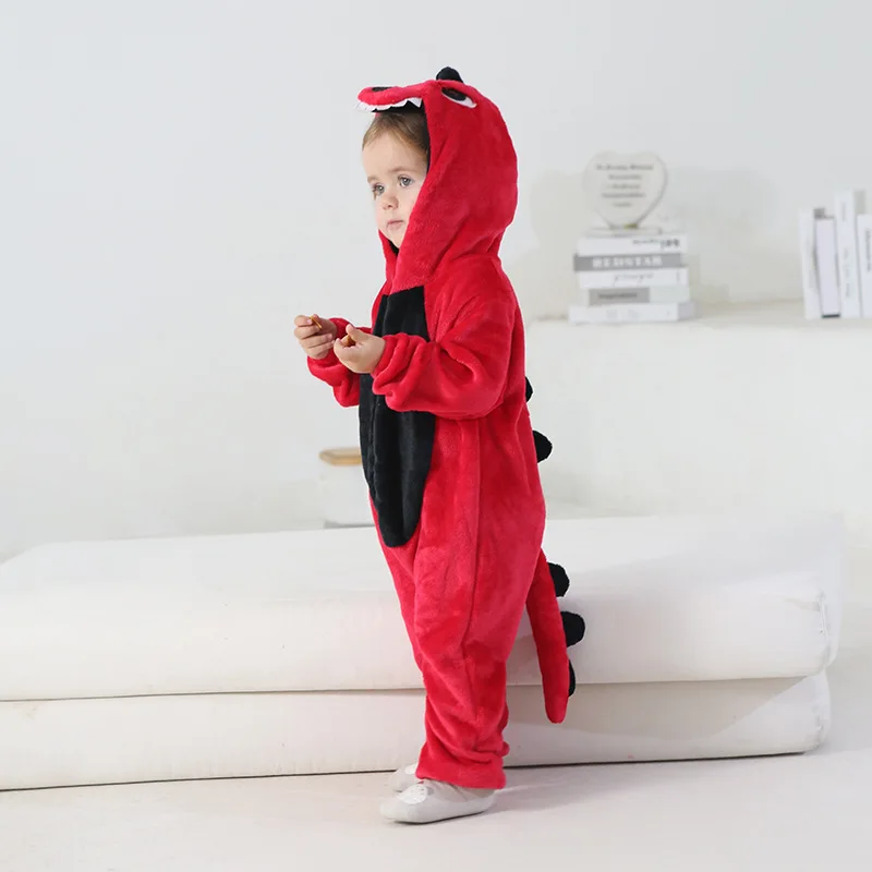 Boys Dinosaur Kigurumi Pajamas Winter Warm Flannel Bodysuit Kids Onesies Pijama Unicorn Lion Jumpsuit Children's Animal Pyjamas