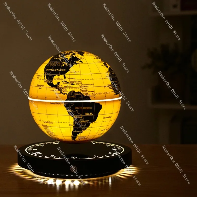 Magnetic Levitation Globe Clock Base, Luminous Golden Globe with Colorful Atmosphere, Tech-Savvy Decorative Night Light