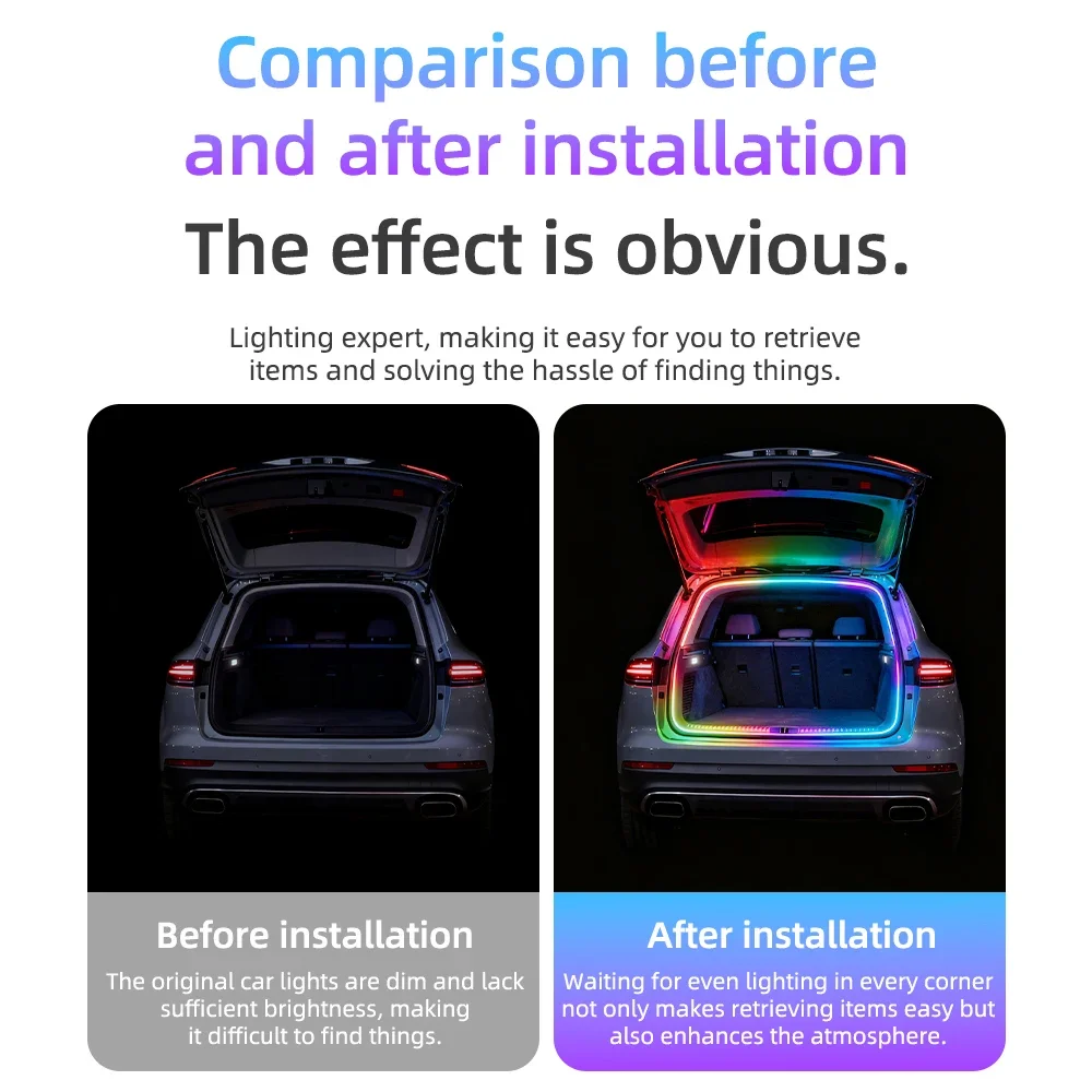 Dynamische Fließende Kofferraum-Lichtleiste für SUV 400cm Flexibler Mehrfarbiger RGB-Neon-Ambientebeleuchtung 12V App-Steuerung Umgebungslicht – Detail 2