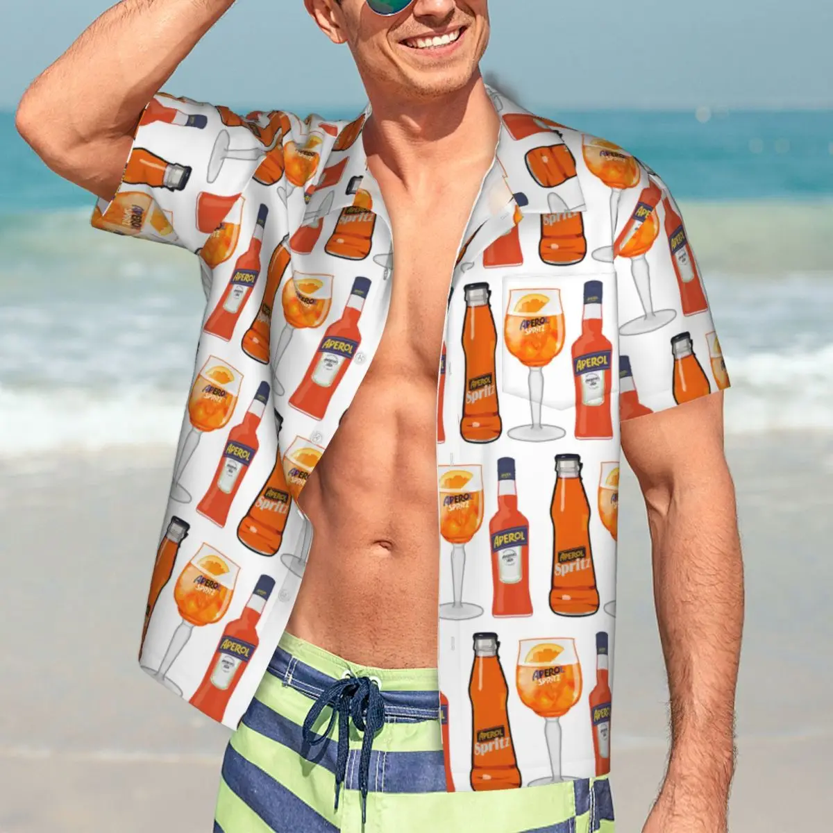 Aperol Lov Hawaiian Shirts Lustiges Herren-Kurzarmhemd für den Sommer, Strand, Herren-Oberteile mit Revers