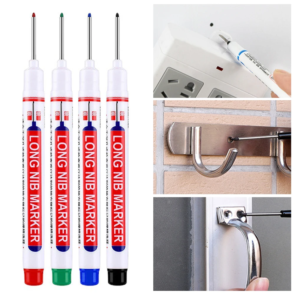 

4pcs/Set Deep Hole Marker Pens,2cm Waterproof Long Head Markers, For Metal Carpenter Red/Black/Blue/Green Ink Woodworking Tools