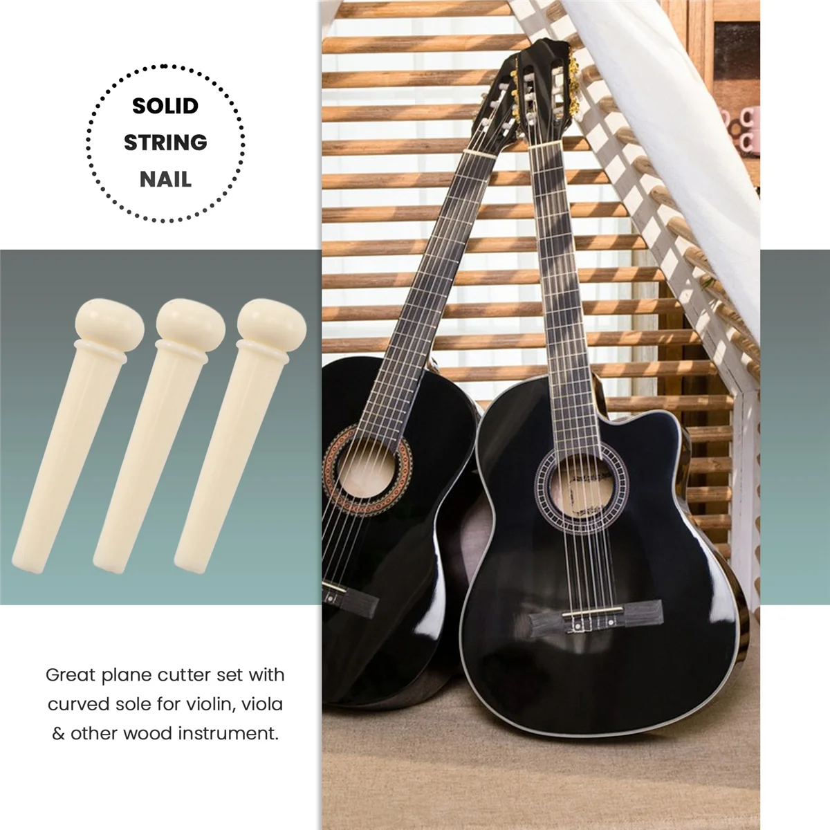 ABZL 6 Bridge Pins + saddle + bridge saddle Bone / Bone Acoustic Guitar white