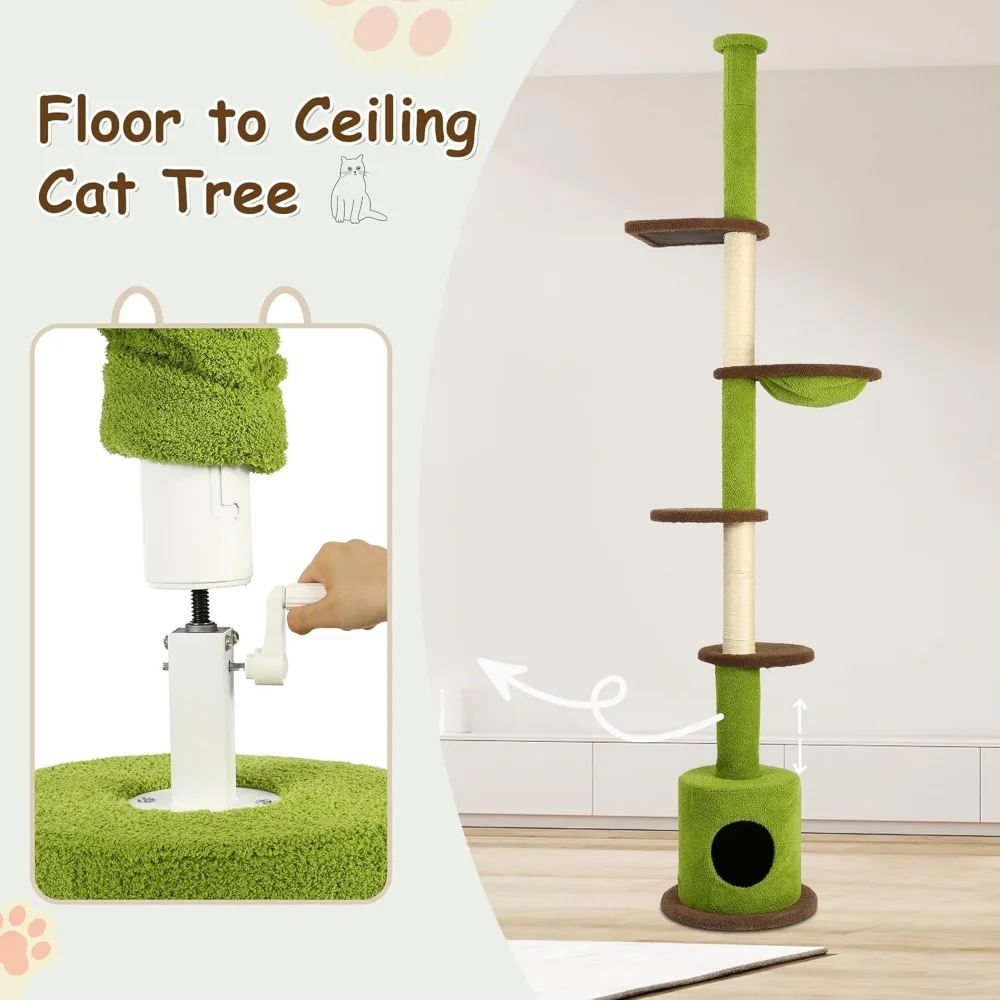 

Floor to Ceiling Cat Tree, Cat Tower 5-Tier Height(88-107 Inches) Adjustable, Tall Cat Climbing Tower with Scratching P
