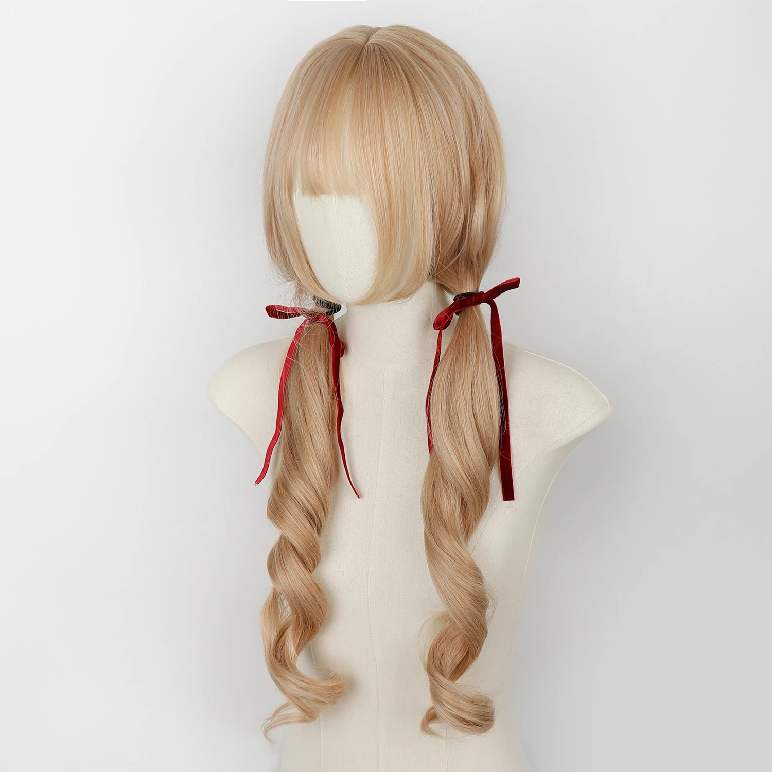 Lolita Sweet Cute Anime Cosplay Wig Light Blonde Long Curly Pigtails Synthetic Hair for Halloween Costume Party