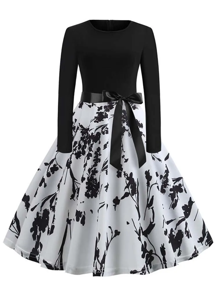 Women\'s Plaid Print Vintage Long Sleeve Dress Christmas Casual Robe Elegant Party Dress Femme Vestidos