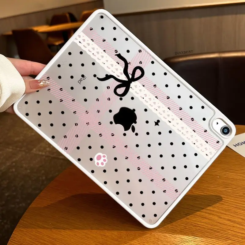 Transparent Black Polka Dots Bow New Tablet Case For iPad Pro 11 12.9in 13 M4 9.7 10.2 5/6th 7/8/9 10 11th MINI Air 5 6 7 Case