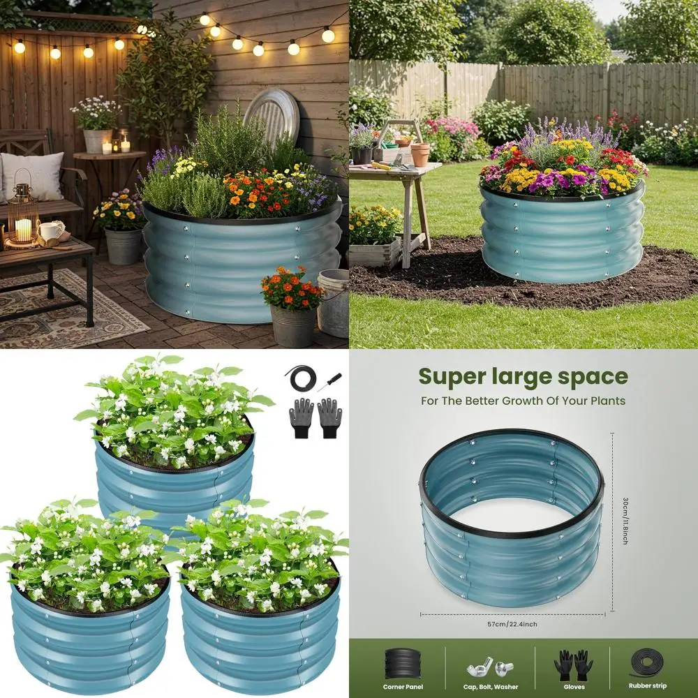 

Синий большой круглый металлический комплект садовой кровати, 2x2x1 футов, набор из 3 шт. для овощей и растений