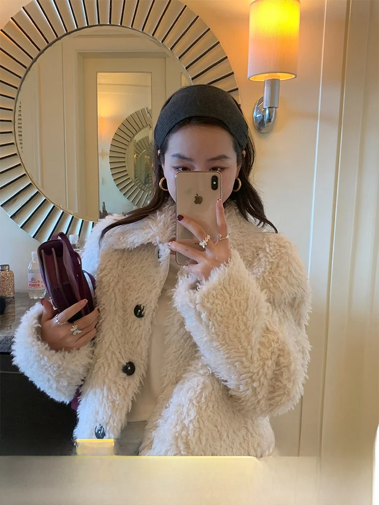

Gold Suzhi Women's Thiened Artificial Fur Cotton Jaet Inteated Fur Loose Winter Coat Korean Sle Commute Long Sve