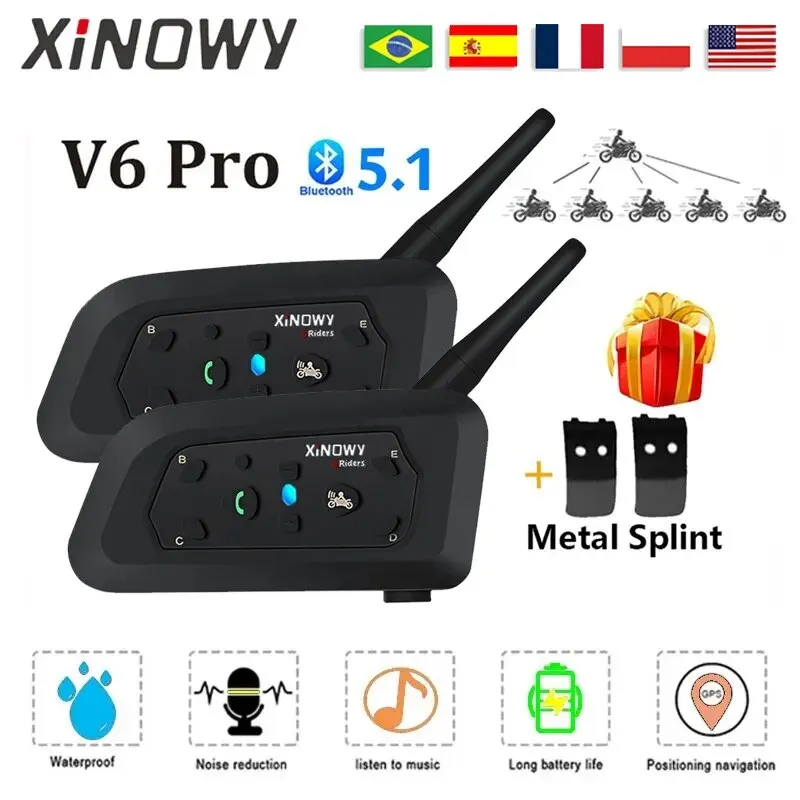 XINOWY V6 PRO motosiklet Bluetooth kask interkom kulaklık 1200M interkom Communicator 6 biniciler için su geçirmez müzik çalar