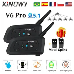 XINOWY V6 PRO Motocicleta Bluetooth Intercom Auriculares 1200M Interphone Comunicador para 6 Jinetes Impermeable Reproductor de Música