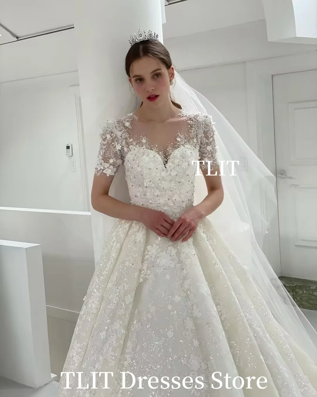 TLIT Элегантное свадебное платье с цветочной аппликацией для фотосессии Милая свадебное платье со шлейфом по индивидуальному заказу Вечерние платья с корсетом