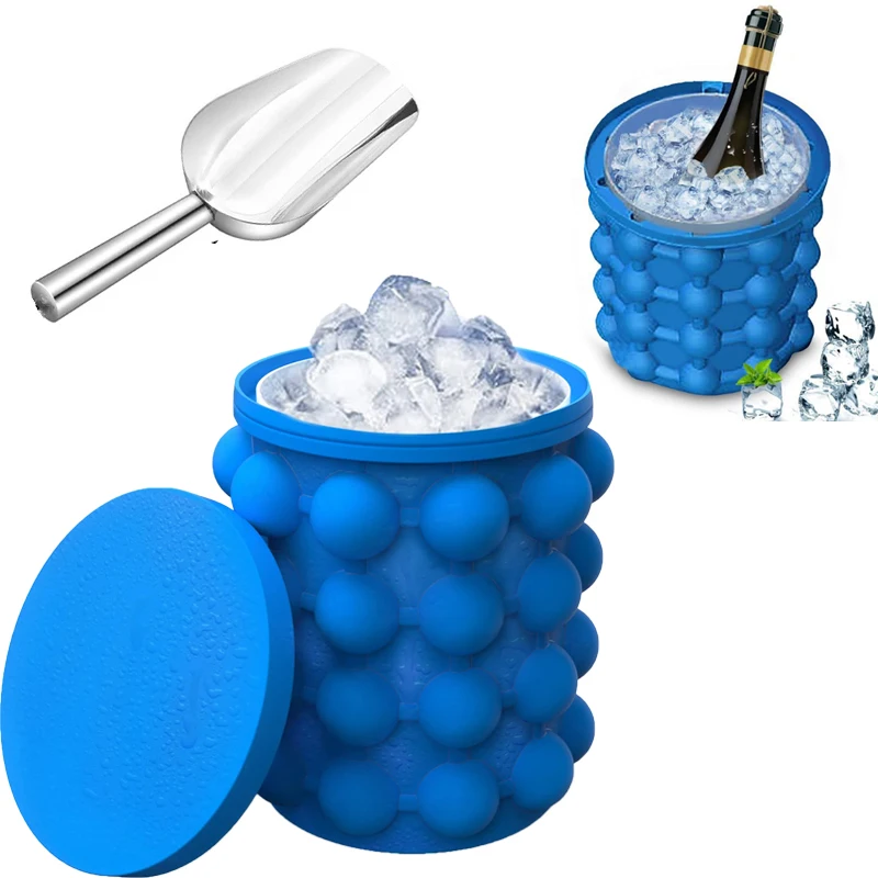 

Силиконовое ведро для льда 2 в 1, чашка для льда с крышкой, пресс-тип, легкосъемная машина для изготовления кубиков льда для замороженных коктейлей, виски, напитков