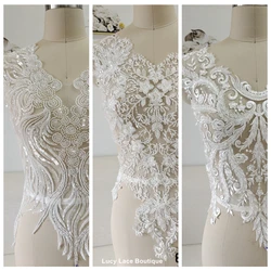 Ivory, Black Lace Bodice Appliques Sewing On Lace Patch Beads Lace for Wedding Decoration Mariages 2024 NEW