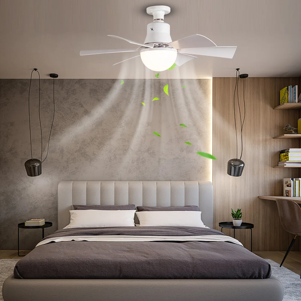 E27 مقبس مروحة ضوء 3 سرعات عكس الضوء المسمار في مروحة السقف مصباح مقبس الإضاءة E27 مع موسع و 6 شفرات للمطبخ غرفة النوم #2