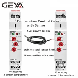 GEYA GRW8-01/02 Din Rail Temperature Control Relay 16A  AC/DC24-240V with Waterproof NTC Sensor Heating & Cooling