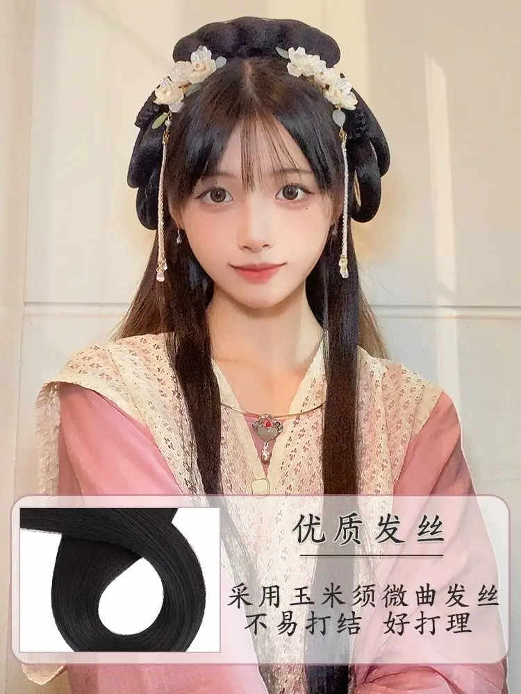 Ming Dynasty Hair Hoop - All-in-One Costume Wig with Built-in Bun for Beginners Historical Chinese hair accessories