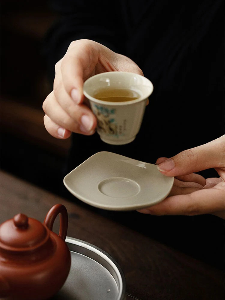 

Белая фарфоровая подставка для чайной чашки, квадратная, для домашнего использования, аксессуар для чайной церемонии Гунфу, не ручной работы, в ретро-стиле