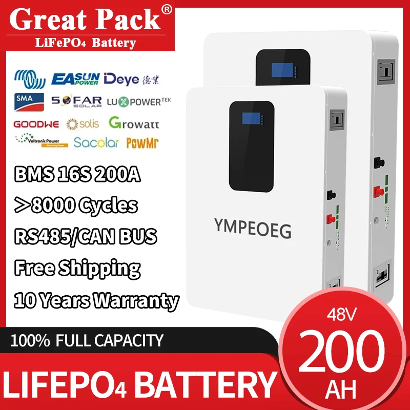 10KWh Brand New Grade A LiFePO4 Powerwall Battery Pack 100% Full Capacity 48V 50Ah/100Ah/200Ah Built-in BMS Home Energy Storage