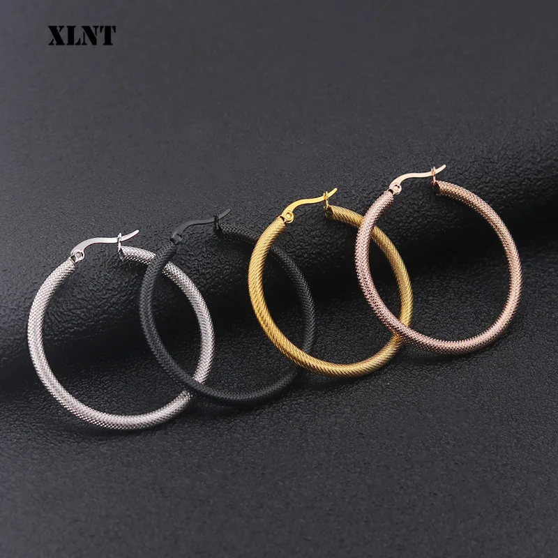 XLNT  2019 Punk 20-40mm Diameter Hoop Earrings For Women Statement Earrings Fashion Stainless Steel Jewelry Accessories