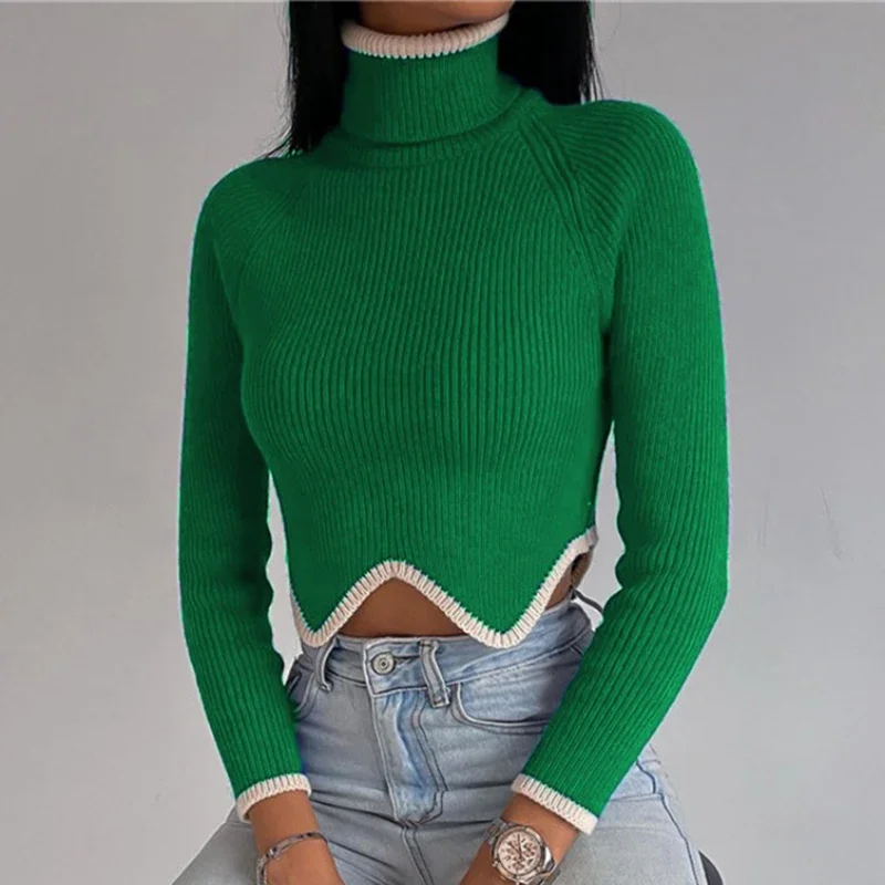 Autumn Long Sleeve Turtleneck Sweater Women Bottom Solid Slim Casual Pullover Sweaters Fashion Winter Warm Cropped Jumpers 30371