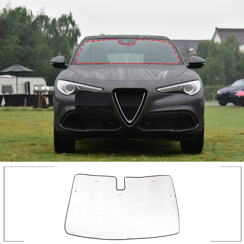 For Alfa Romeo Stelvio 2017-2023 Car Windshield Sunshade UV Shield Block Cover Aluminum Foil Interior Accessories