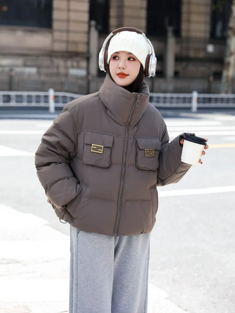 

Winter Warm Coat Fashion Short Parkas Women's Coat Winter Warm Coat Loose Stand-up Collar Thickened Duck Down Bread Down Jacket