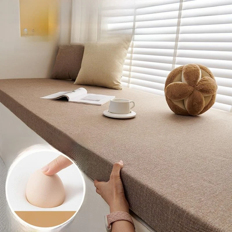 Season-Universal Linen Cushion Removable for Windowledge Balcony Renovation Soft Pad Pure Color Customizable Home Fabric