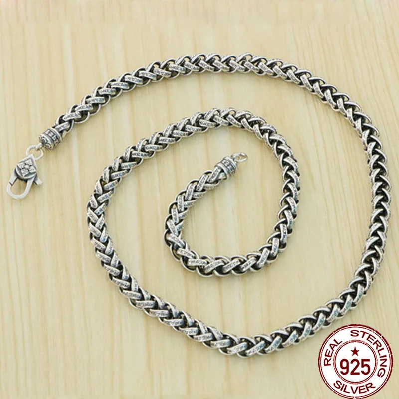 S925 sterling silver necklace with simple and fashionable trendy punk personality style  Handwoven long chain