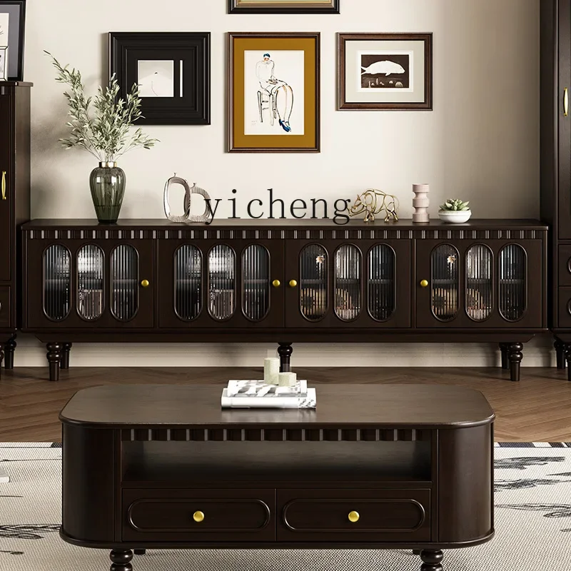 a5 pure solid wood TV cabinet coee table combination small apartment TV cabinet living room retro floor cabinet
