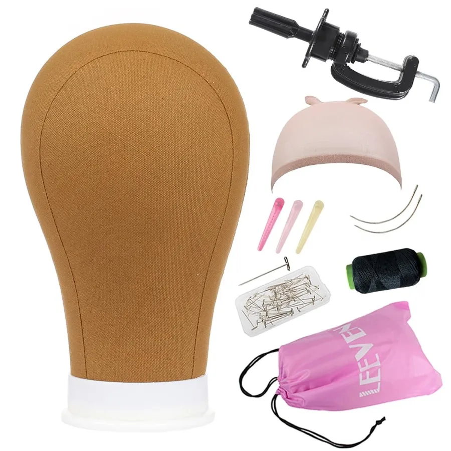 

2124-дюймовая холщовая головка для демонстрации парика и укладки: коричневая поли-голова манекена для парика с подставкой C, шапочка для парика, заколки для волос, T-игла