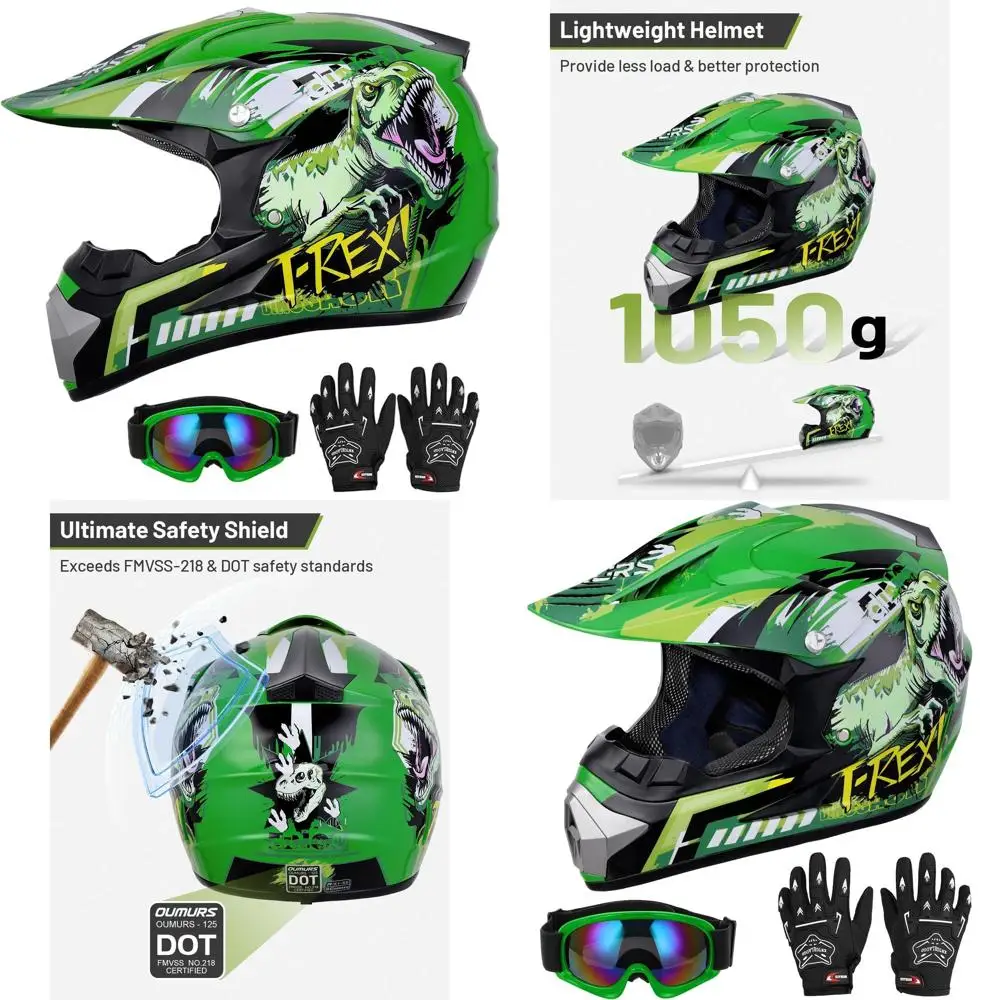

Youth Dirt Bike Helmet with Goggles & Gloves, Suitable for Ages 5-14, Unisex ATV Helmet for Kids, Ideal for Motocross, BMX, MX,