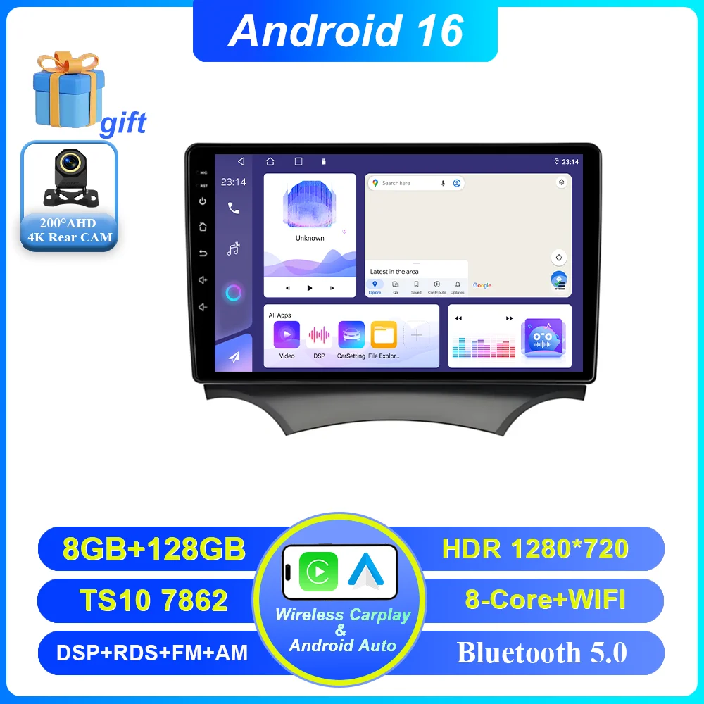 Android 16 Carplay voor Ford Ka 2008 - 2014 autoradio stereo multimediaspeler videospeler GPS navigatie QLED touchscreen 4G DSP