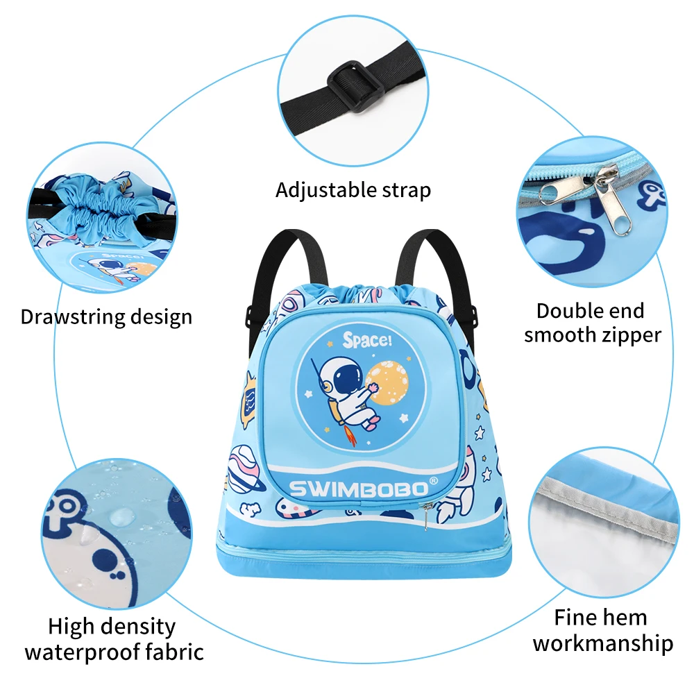 Swimbobo Cute Cartoon Pink Blue Summer Beach Outdoor Portable Storage Waterproof Boys Girls Baby Swimming Backpack For Kids