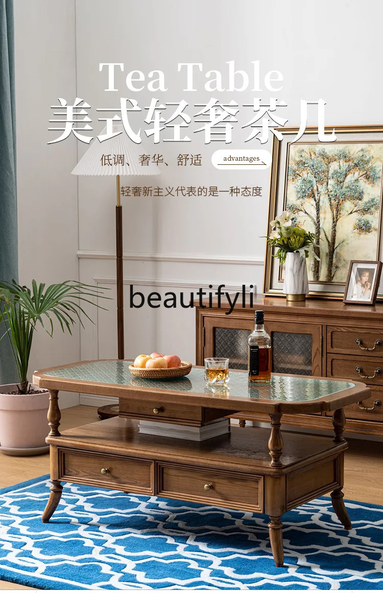 خزانة تلفزيون فاخرة أمريكية خفيفة جميعها من الخشب الصلب لغرفة المعيشة وطاولة القهوة وخزانة أرضية للتخزين