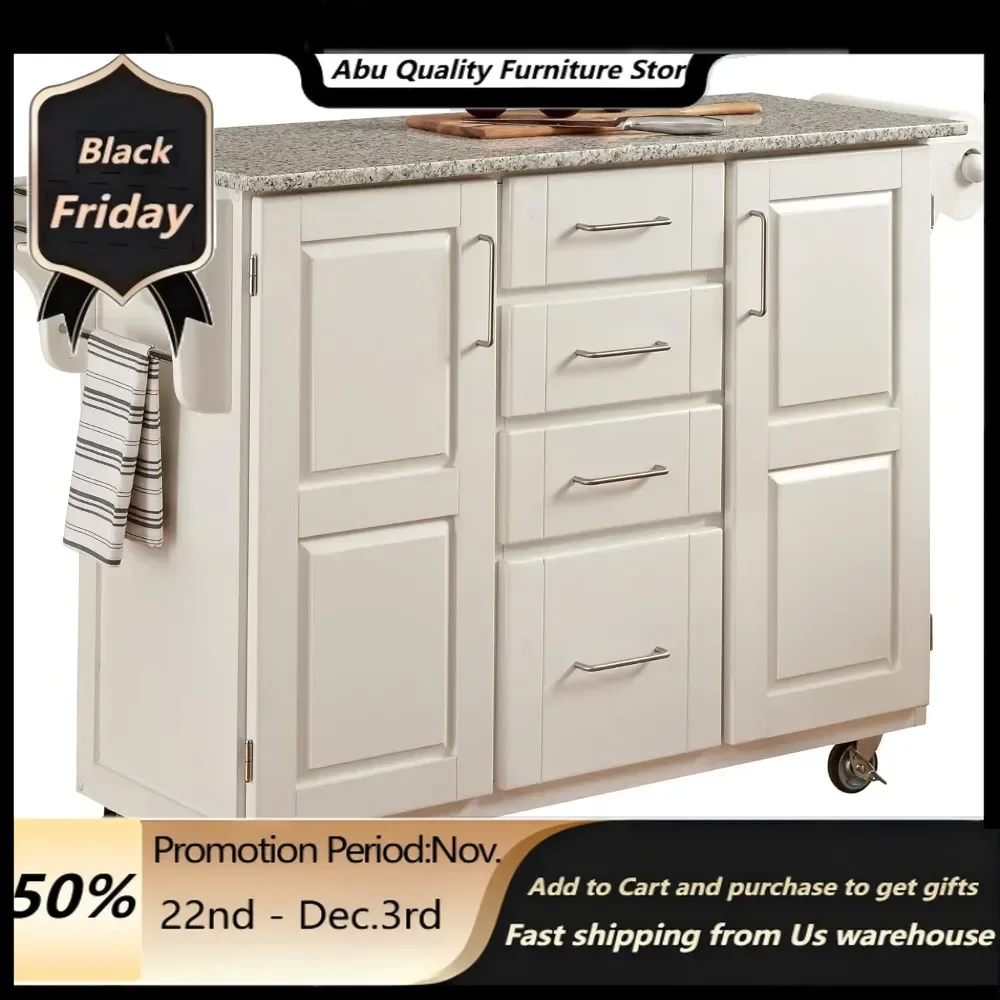 Create-a-Cart White 2 Door Cabinet Kitchen Cart with Salt and Pepper Granite Top by Home Styles