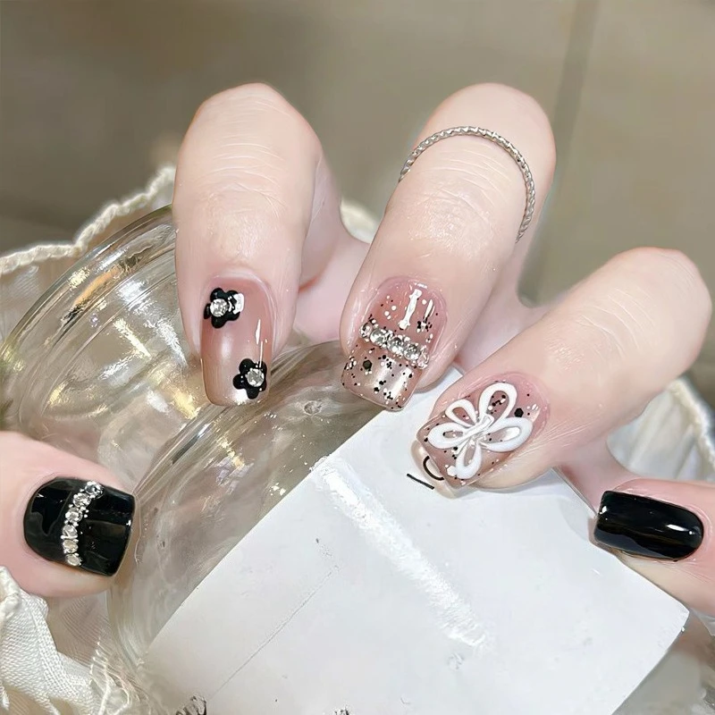 

Handmade wear nail advanced sense popular nail art piece flash diamond flower