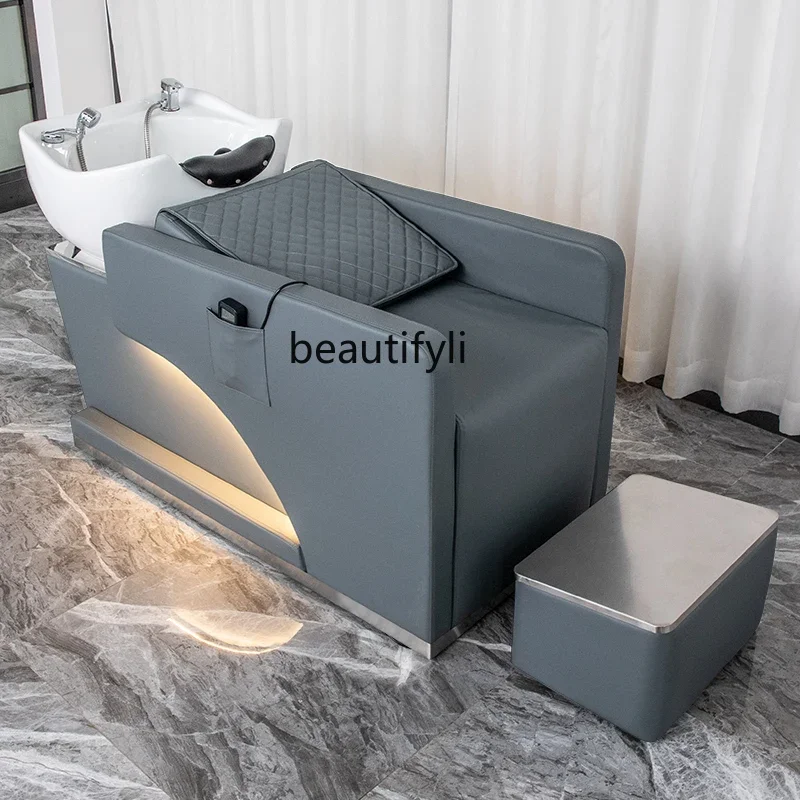 

Electric Massage Semi-Lying Barber Shop Shampoo Chair Silicone Massage Couch Ceramic Flushing Bed