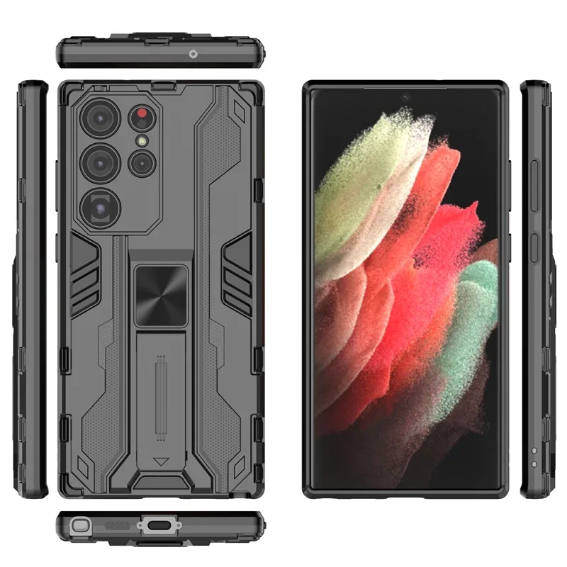 Magnetic Kickstand Armor Shockproof Case For Samsung Galaxy S23 S24 Ultra S22 Plus S21 FE 5G TPU Bumper Hard Plastic Back Cover